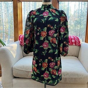 Eva Franco Embroidered Rose Mini Shift Dress